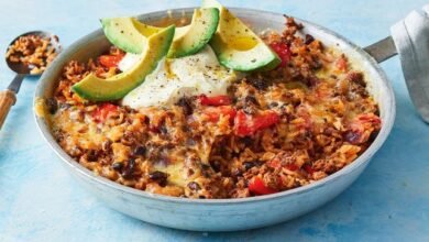 Cheesy beef taco rice bake recipe