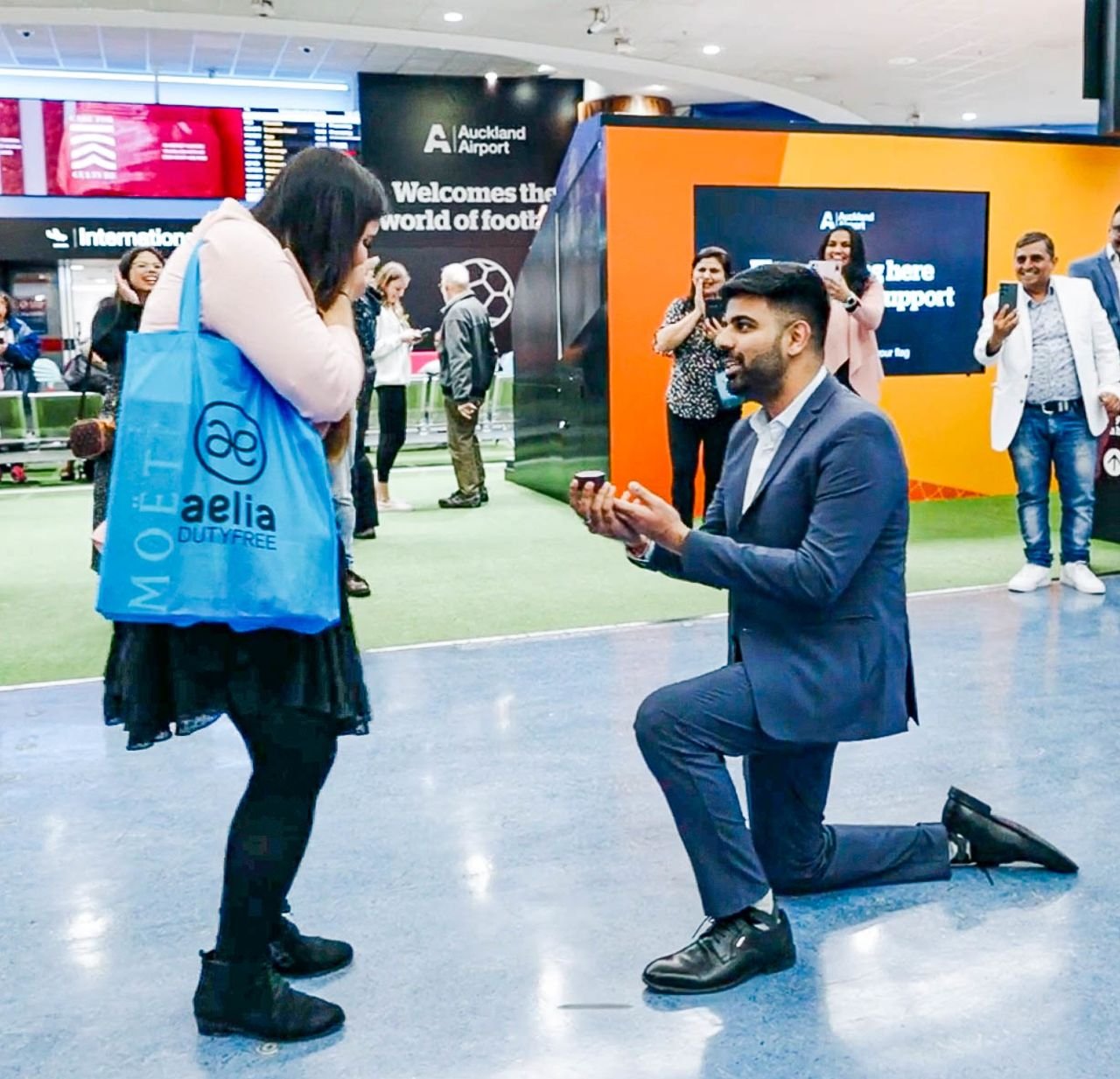 She heard her boyfriend’s voice on the airport PA system. Then came the proposal